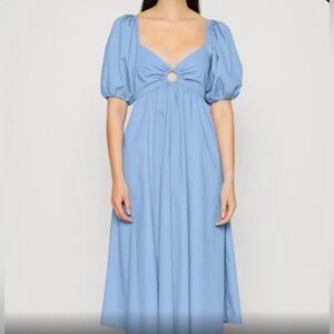 Abercrombie & Fitch Blue Puff Sleeve O Ring Midi Dress